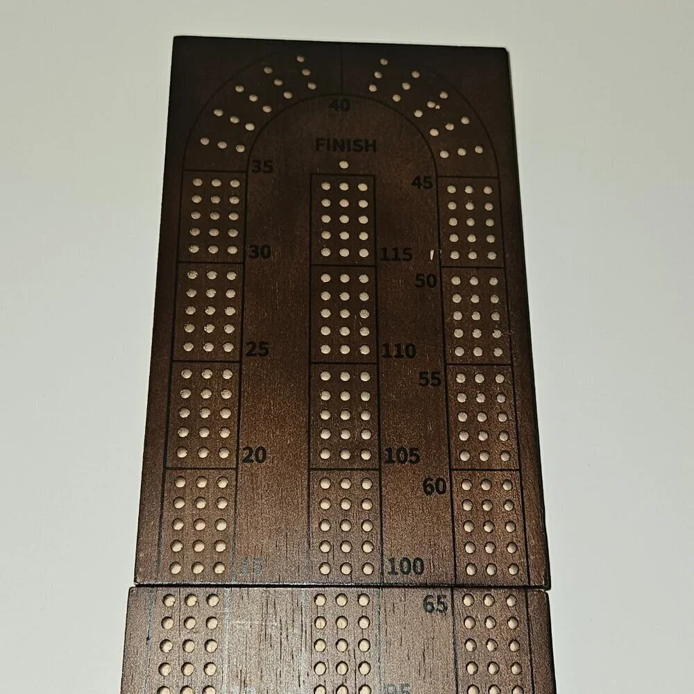 Solid H Wooden Cribbage Board Dark Brown Metal Pegs Foldable Magnetic Closure